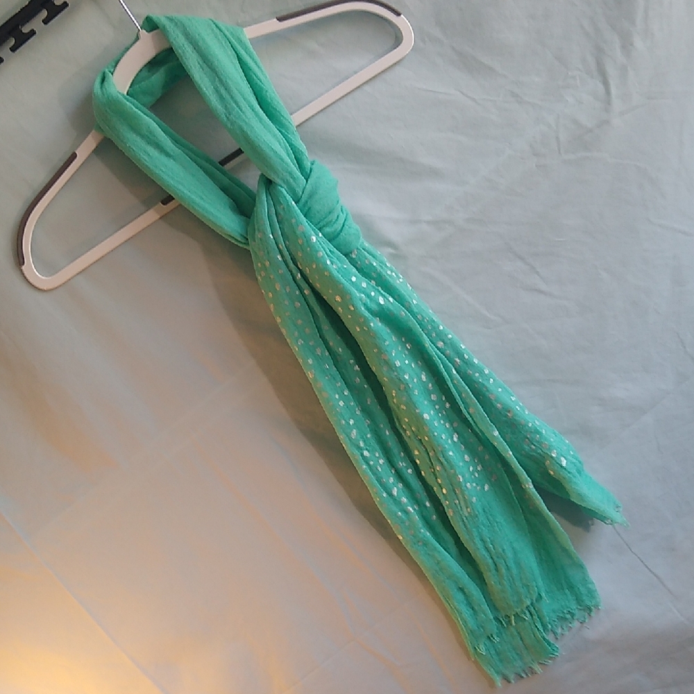 pretty minty-aqua long scarf silver bubble dots